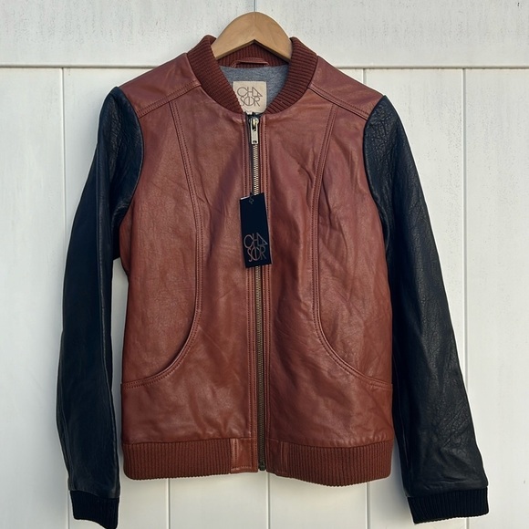 NWT Women's Chaser Color Block Leather Bomber Jacket Sz Medium - Picture 1 of 7